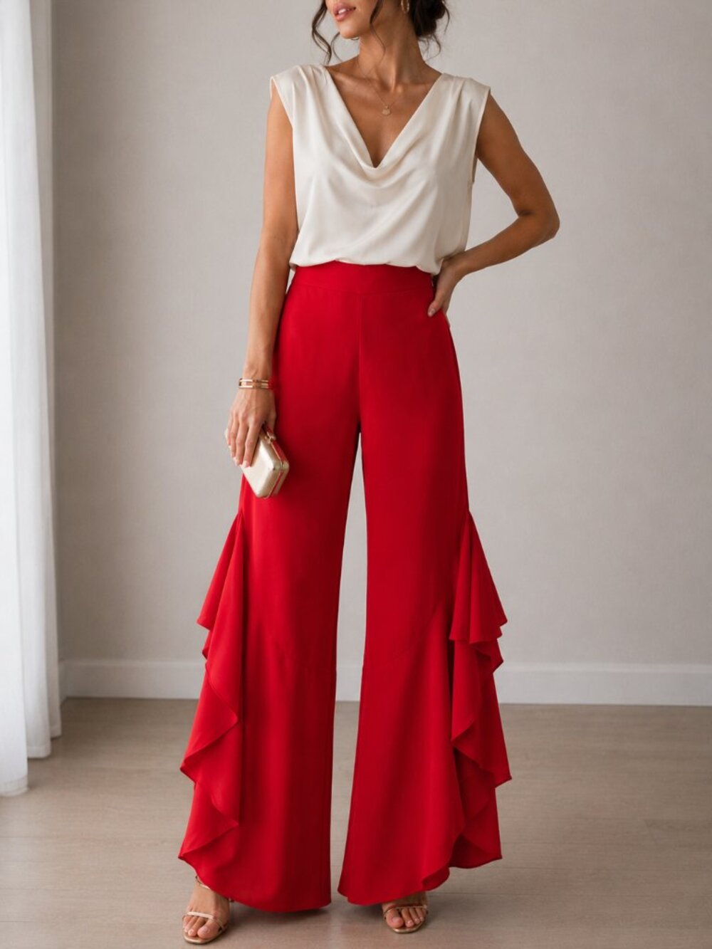 Lulumari Red Side Slit Statement Pants Size S
